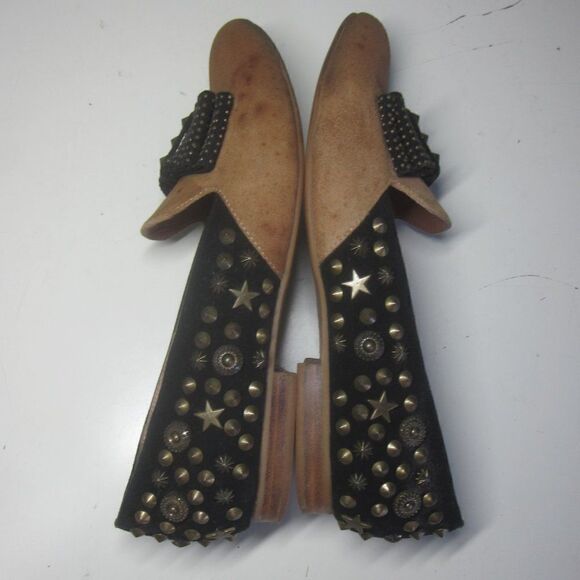 Jeffery Campbell Womens Size 7.5 Slip On Flats Studded Bow Loafer Tan / Black - Picture 7 of 13